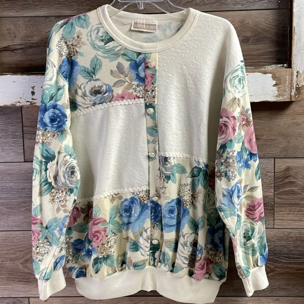 SEASON TICKET Vintage Cottagecore Floral Lightweight Sweatshirt Top Size 2X - Picture 3 of 9